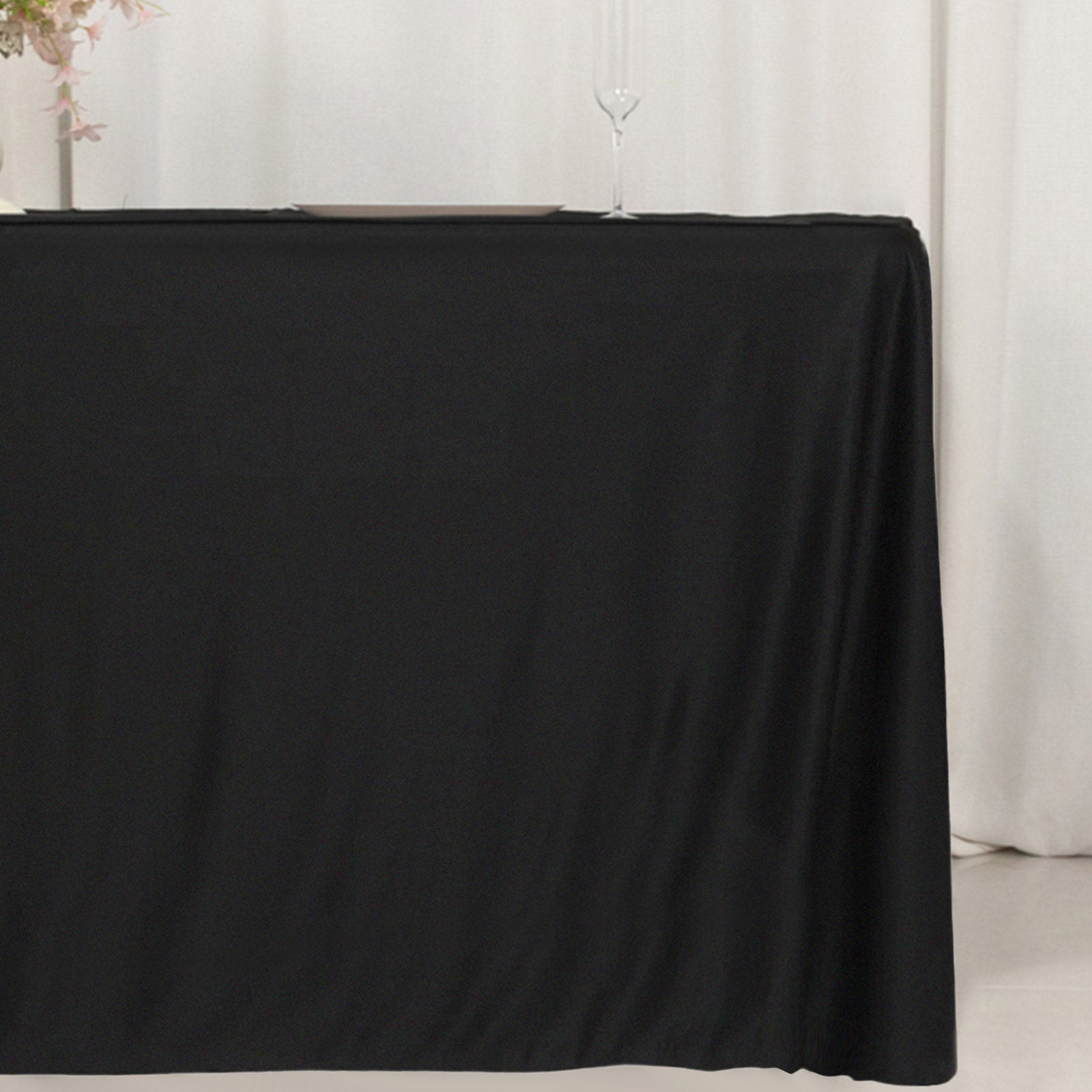 Fitted Polyester 72"x24"x42" Rectangle Tablecloth Black - Secure Fit for Elevated Tables - Bell Racket Store