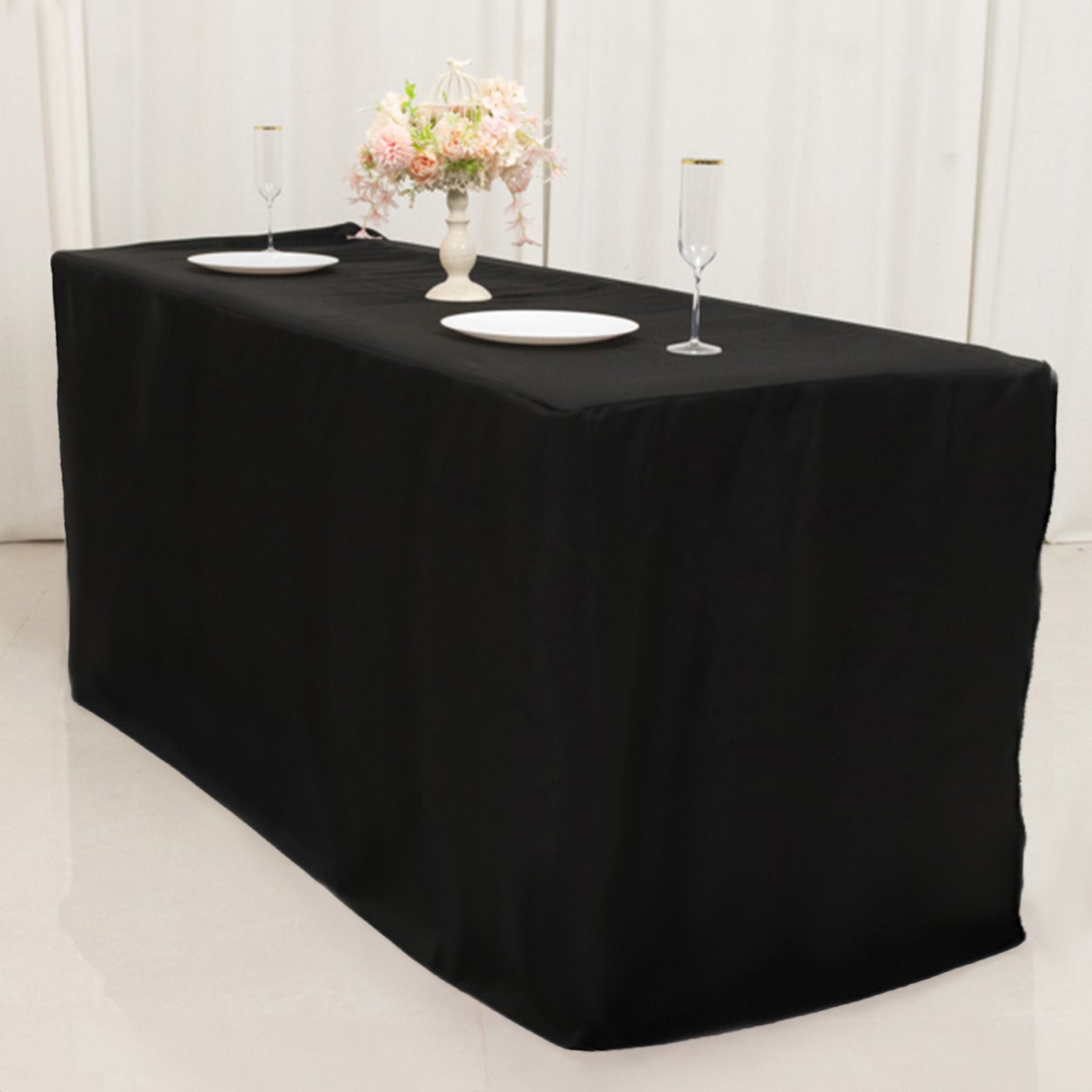 Fitted Polyester 72"x24"x42" Rectangle Tablecloth Black - Secure Fit for Elevated Tables - Bell Racket Store