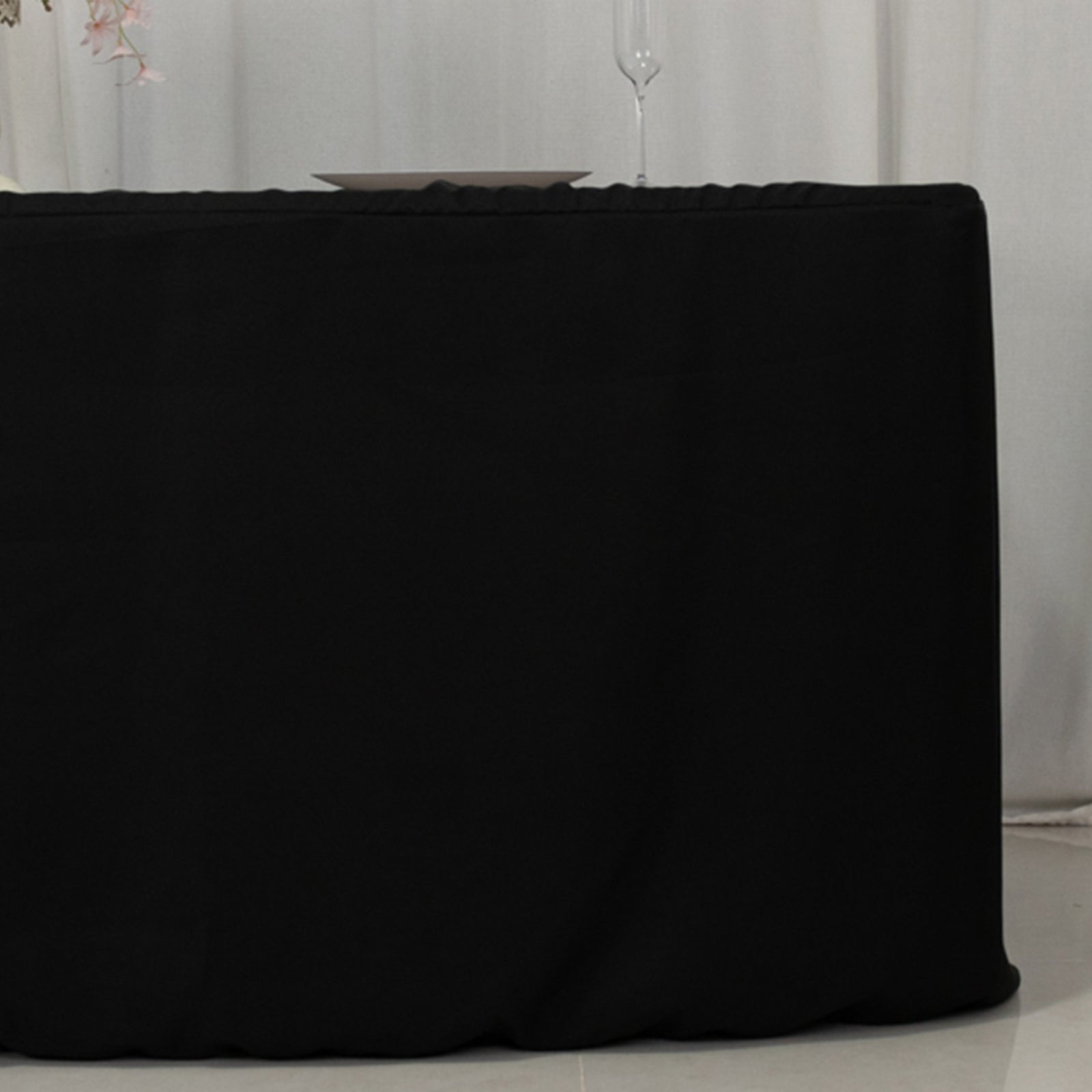 Fitted Polyester 72"x30" Rectangle Tablecloth Black with Open Back Design - Easy to Maintain and Wrinkle - Resistant Table Cover - Bell Racket Store