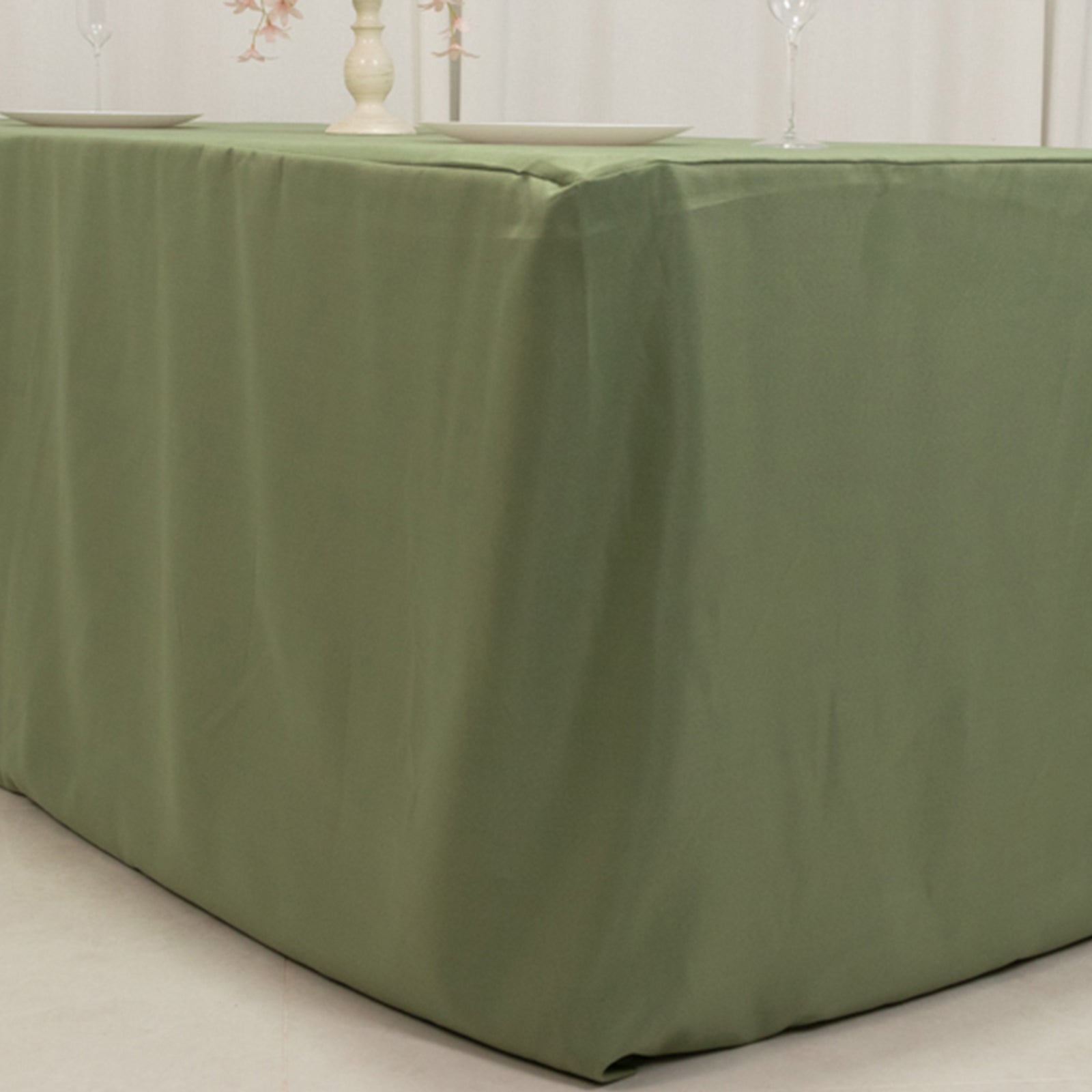 Fitted Polyester 72"x30" Rectangle Tablecloth Dusty Sage Green - Durable Table Cover - Bell Racket Store