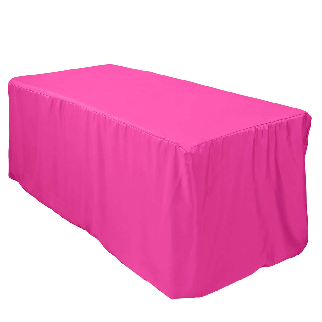 Fitted Polyester 72"x30" Rectangle Tablecloth Fuchsia - Durable Table Cover