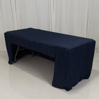 Fitted Polyester 72"x30" Rectangle Tablecloth Navy Blue with Open Back Design - Easy to Maintain and Wrinkle - Resistant Table Cover - Bell Racket Store