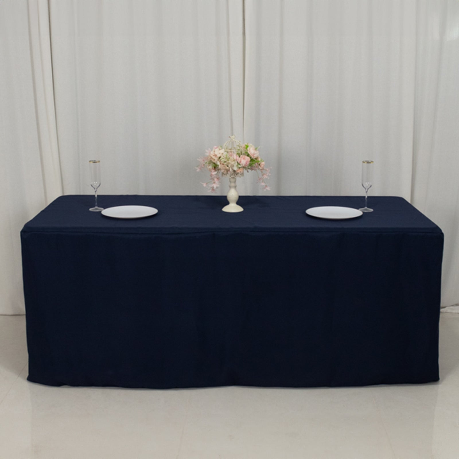 Fitted Polyester 72"x30" Rectangle Tablecloth Navy Blue with Open Back Design - Easy to Maintain and Wrinkle - Resistant Table Cover - Bell Racket Store