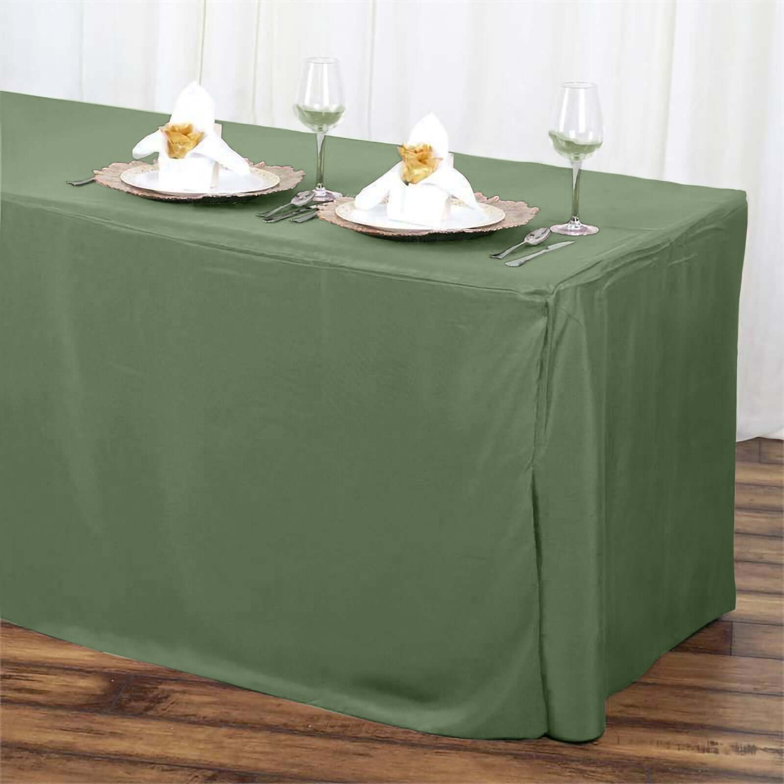 Fitted Polyester 72"x30" Rectangle Tablecloth Olive Green - Durable and Easy to Maintain Table Cover - NestOCart