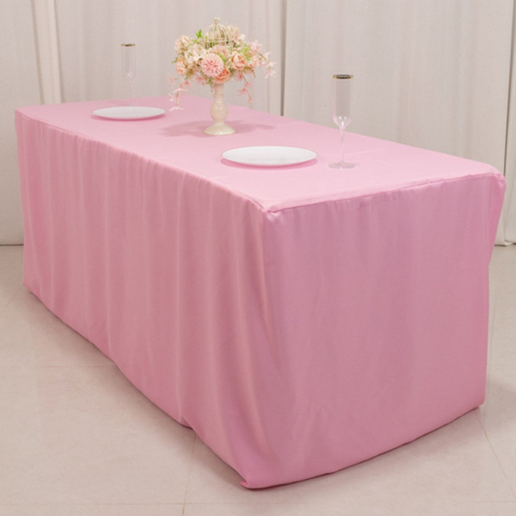 Fitted Polyester 72"x30" Rectangle Tablecloth Pink - Durable and Easy to Maintain Table Cover - Bell Racket Store