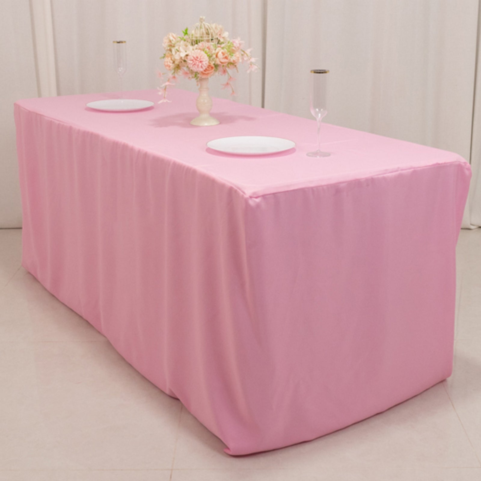 Fitted Polyester 72"x30" Rectangle Tablecloth Pink - Durable and Easy to Maintain Table Cover - Bell Racket Store