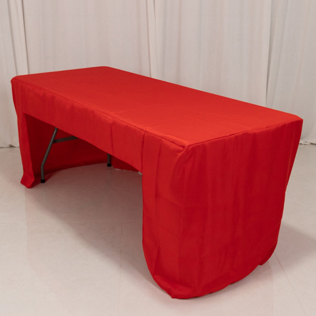 Fitted Polyester 72"x30" Rectangle Tablecloth Red with Open Back Design - Easy to Maintain and Wrinkle - Resistant Table Cover - Bell Racket Store