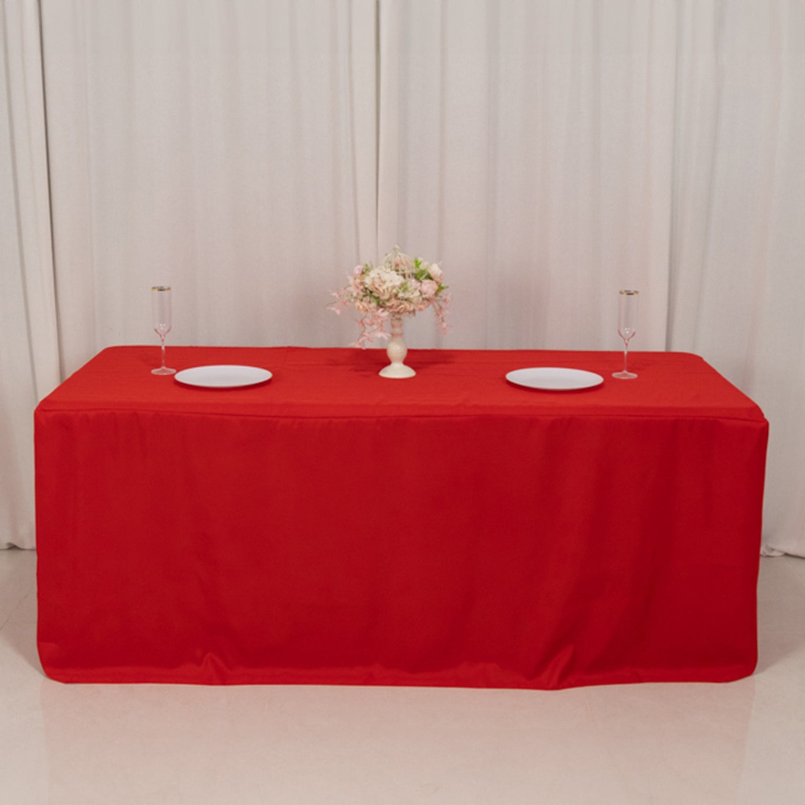Fitted Polyester 72"x30" Rectangle Tablecloth Red with Open Back Design - Easy to Maintain and Wrinkle - Resistant Table Cover - Bell Racket Store