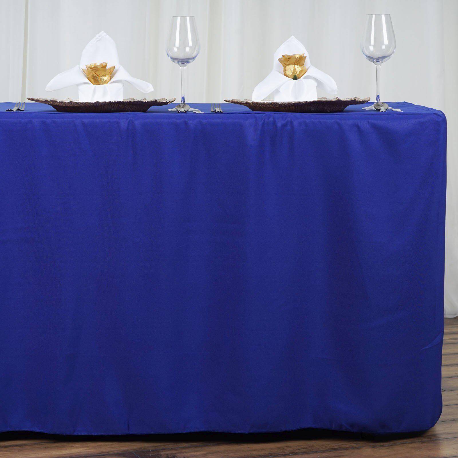 Fitted Polyester 72"x30" Rectangle Tablecloth Royal Blue - Durable and Easy to Maintain Table Cover - NestOCart