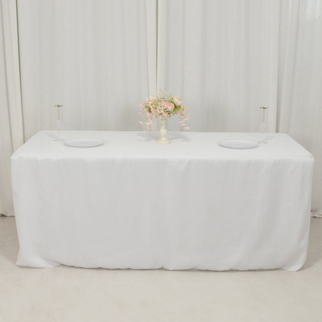 Fitted Polyester 72"x30" Rectangle Tablecloth White with Open Back Design - Easy to Maintain and Wrinkle - Resistant Table Cover for Trade Shows & Displays - Bell Racket Store