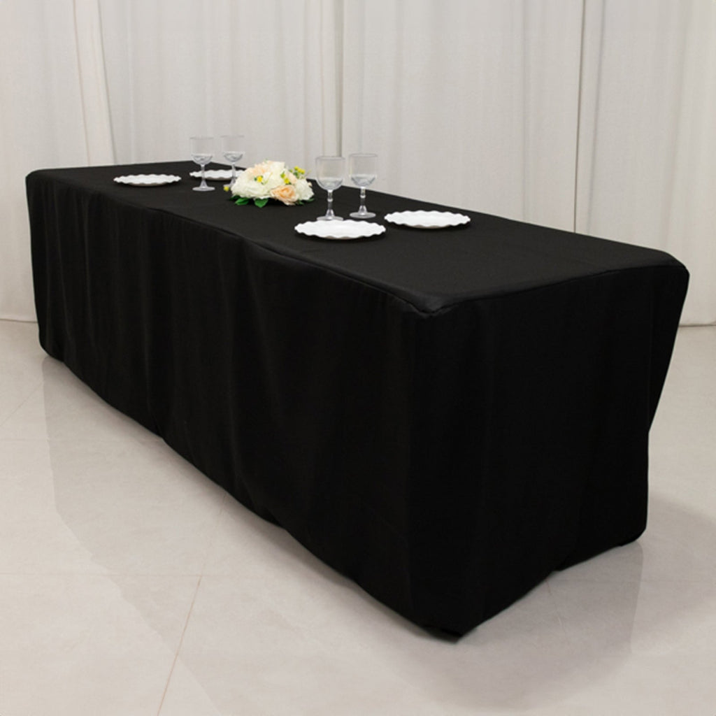 Fitted Polyester 96"x24"x30" Rectangle Tablecloth Black - Secure Fit for Unique Table Sizes - Bell Racket Store