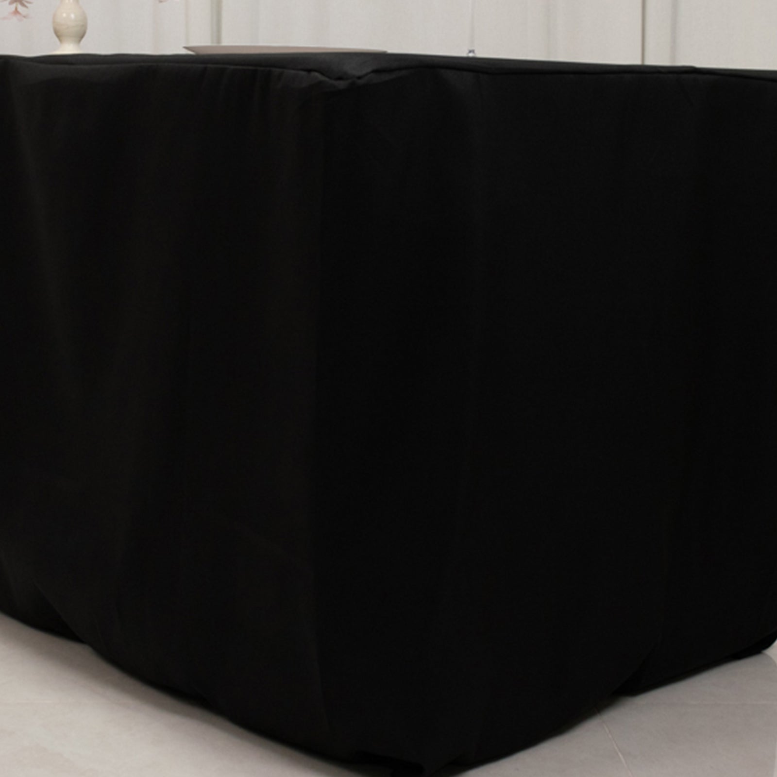 Fitted Polyester 96"x24"x30" Rectangle Tablecloth Black - Secure Fit for Unique Table Sizes - Bell Racket Store