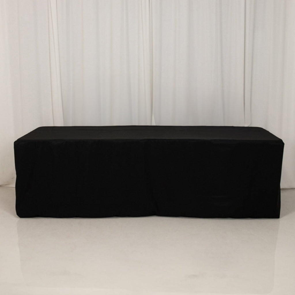 Fitted Polyester 96"x24"x30" Rectangle Tablecloth Black - Secure Fit for Unique Table Sizes - Bell Racket Store