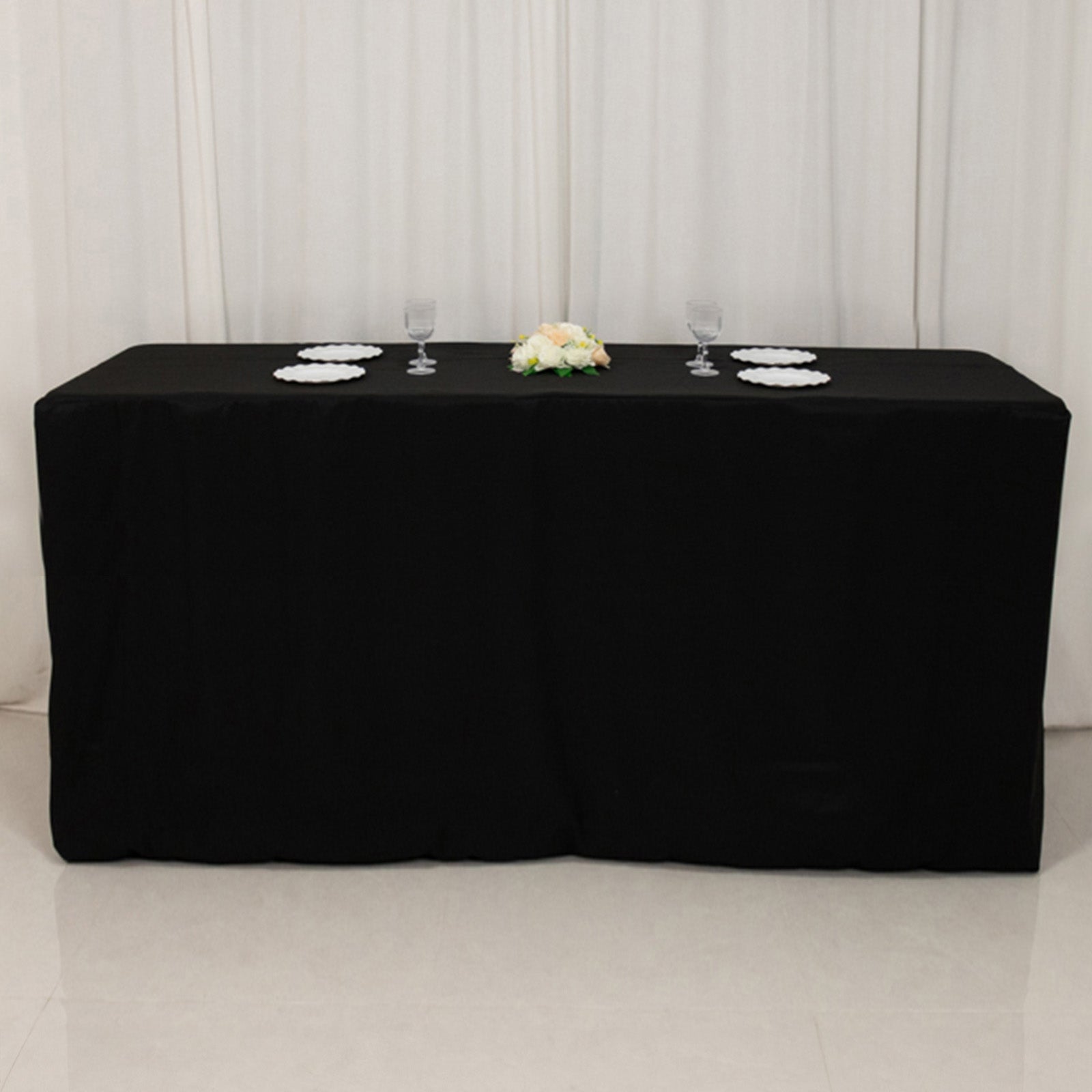 Fitted Polyester 96"x24"x42" Rectangle Tablecloth Black - Durable Fit for Elevated Tables - Bell Racket Store