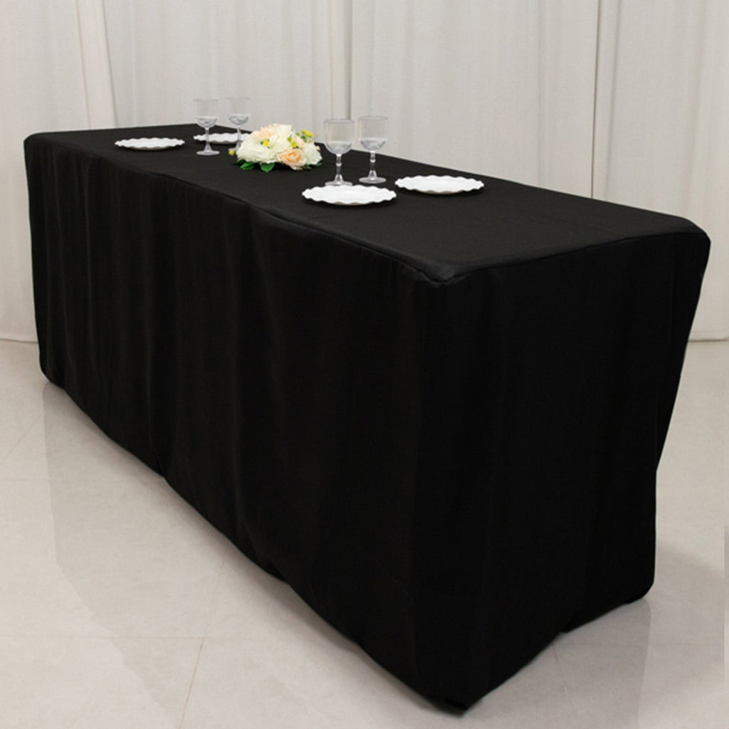 Fitted Polyester 96"x24"x42" Rectangle Tablecloth Black - Durable Fit for Elevated Tables - Bell Racket Store