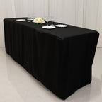 Fitted Polyester 96"x24"x42" Rectangle Tablecloth Black - Durable Fit for Elevated Tables - Bell Racket Store