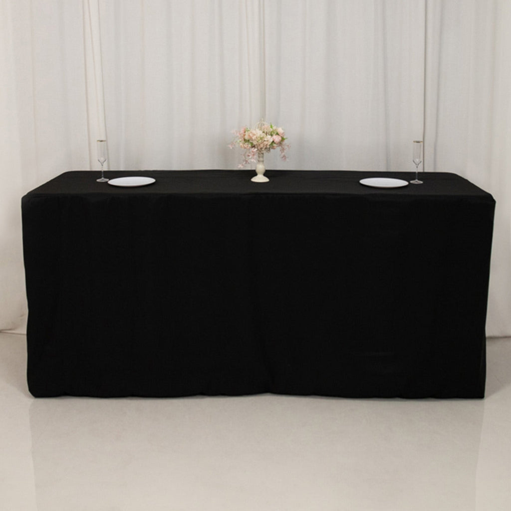 Fitted Polyester 96"x24"x42" Rectangle Tablecloth Black - Durable Fit for Elevated Tables - Bell Racket Store