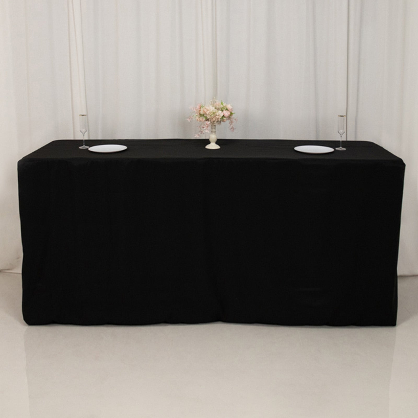 Fitted Polyester 96"x24"x42" Rectangle Tablecloth Black - Durable Fit for Elevated Tables - Bell Racket Store