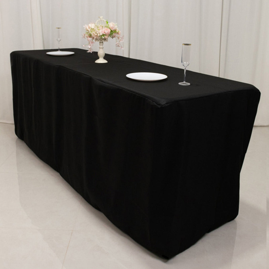 Fitted Polyester 96"x24"x42" Rectangle Tablecloth Black - Durable Fit for Elevated Tables - Bell Racket Store