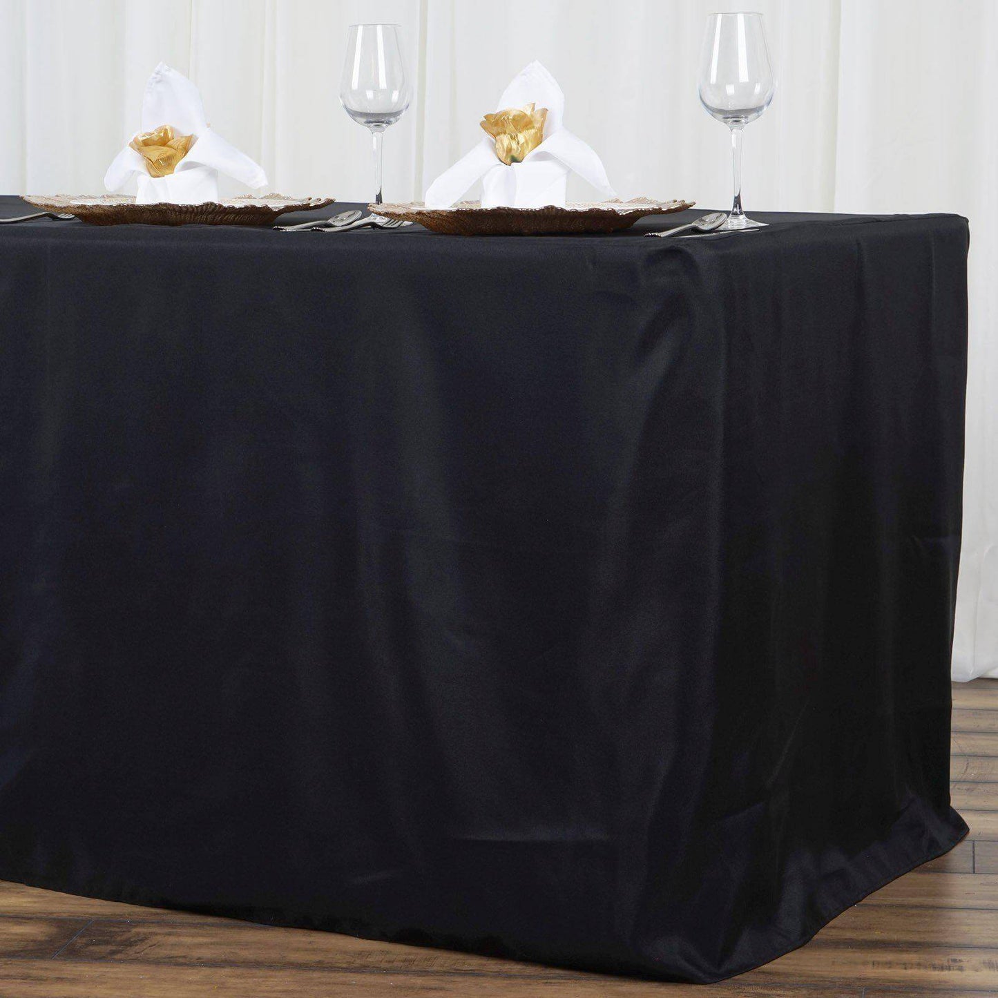 Fitted Polyester 96"x30" Rectangle Tablecloth Black - Durable and Easy to Maintain Table Cover - NestOCart