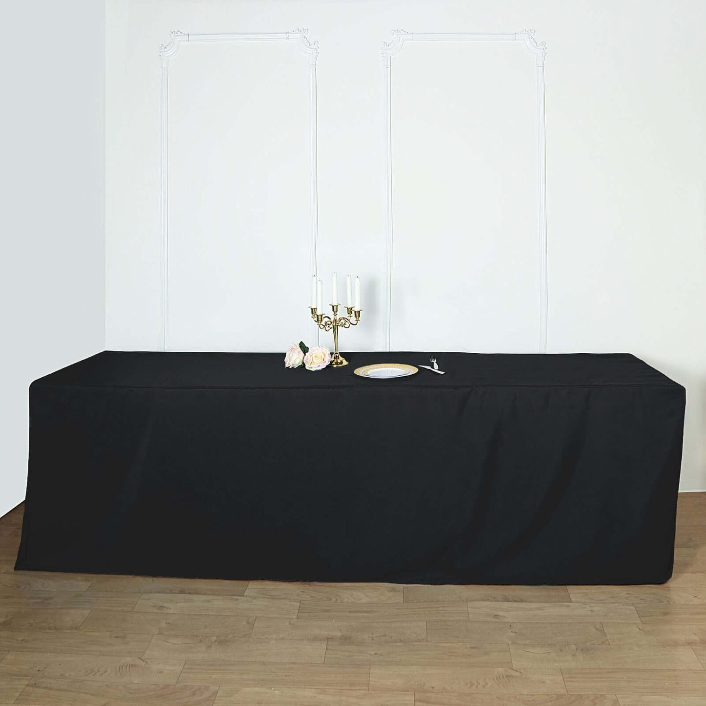 Fitted Polyester 96"x30" Rectangle Tablecloth Black - Durable and Easy to Maintain Table Cover - NestOCart