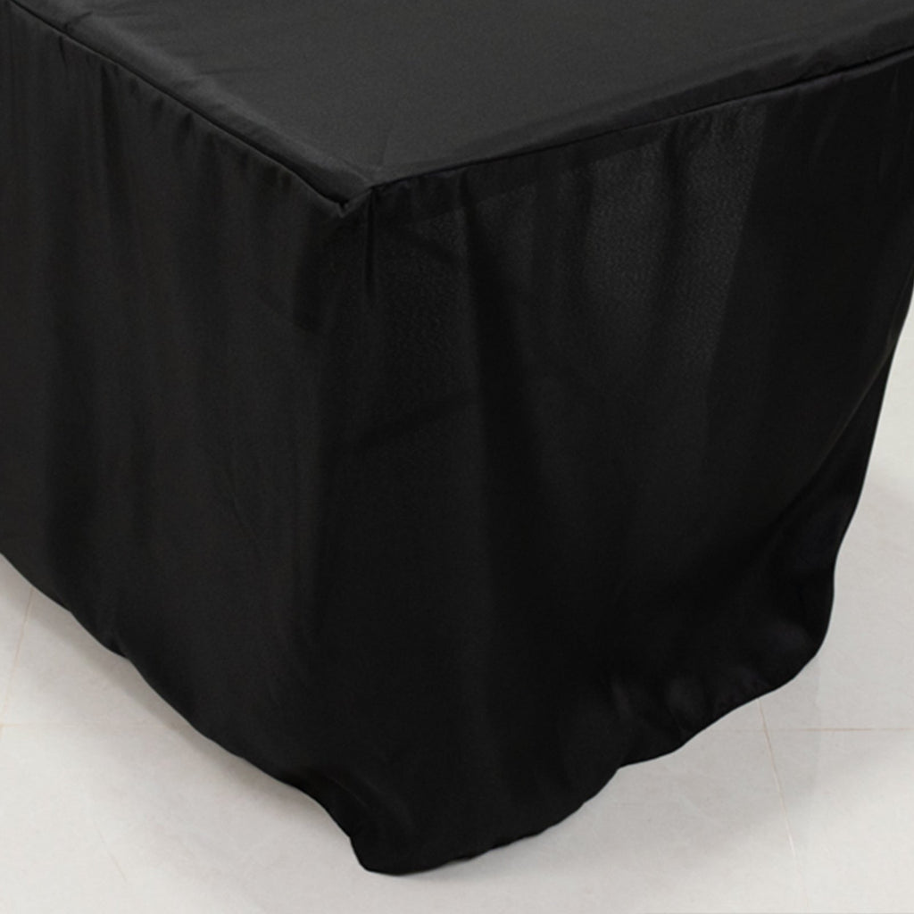 Fitted Polyester 96"x30" Rectangle Tablecloth Black with Open Back Design - Easy to Maintain and Wrinkle - Resistant Table Cover for Trade Shows & Displays - Bell Racket Store