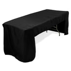 Fitted Polyester 96"x30" Rectangle Tablecloth Black with Open Back Design - Easy to Maintain and Wrinkle - Resistant Table Cover for Trade Shows & Displays - Bell Racket Store