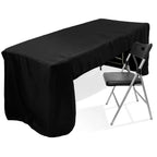 Fitted Polyester 96"x30" Rectangle Tablecloth Black with Open Back Design - Easy to Maintain and Wrinkle - Resistant Table Cover for Trade Shows & Displays - Bell Racket Store