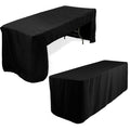 Fitted Polyester 96"x30" Rectangle Tablecloth Black with Open Back Design - Easy to Maintain and Wrinkle - Resistant Table Cover for Trade Shows & Displays - Bell Racket Store