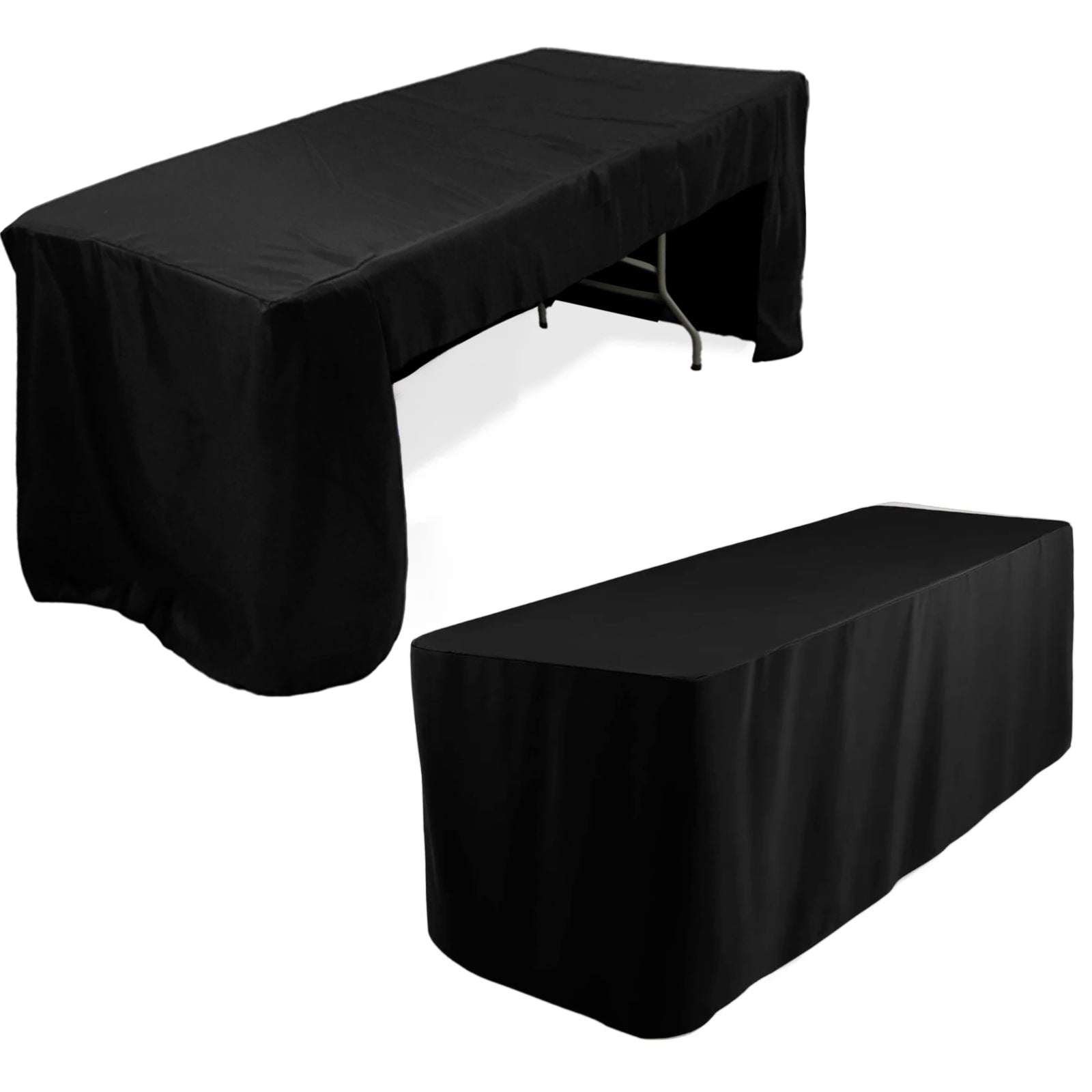 Fitted Polyester 96"x30" Rectangle Tablecloth Black with Open Back Design - Easy to Maintain and Wrinkle - Resistant Table Cover for Trade Shows & Displays - Bell Racket Store