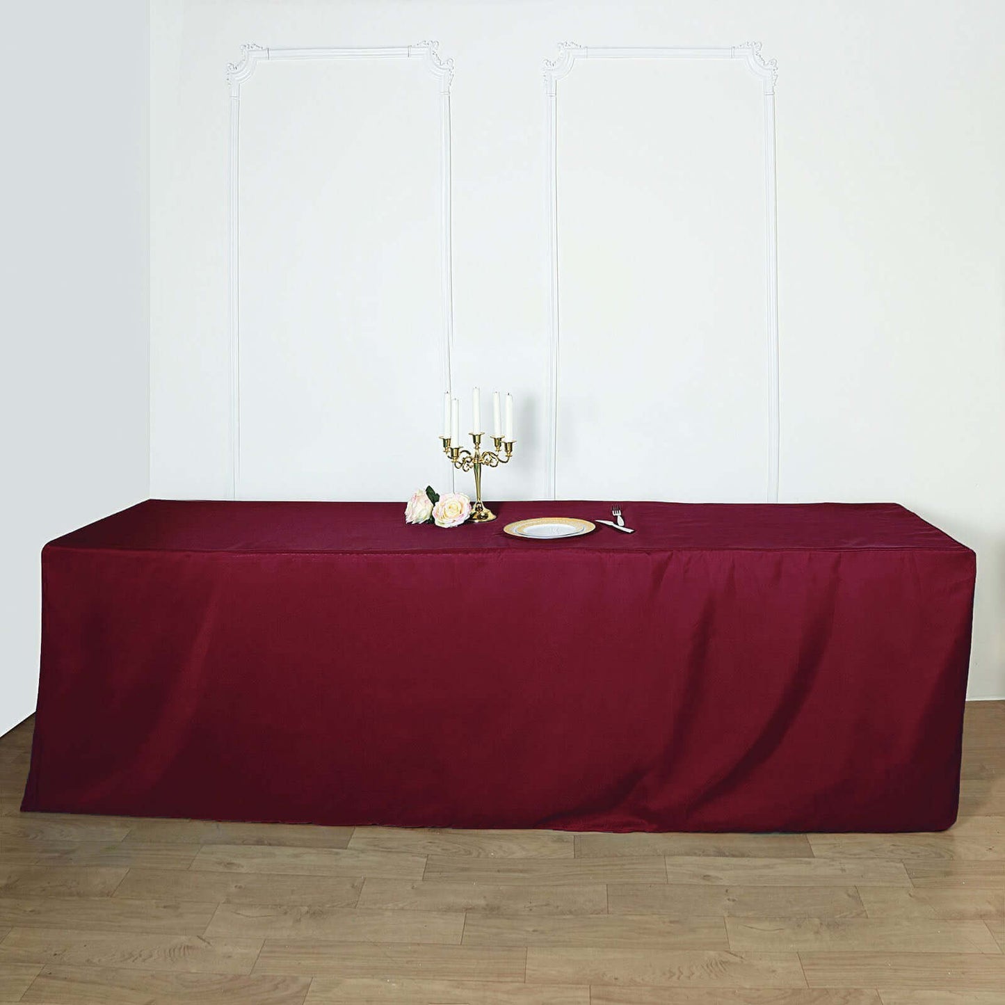 Fitted Polyester 96"x30" Rectangle Tablecloth Burgundy - Durable and Easy to Maintain Table Cover - NestOCart