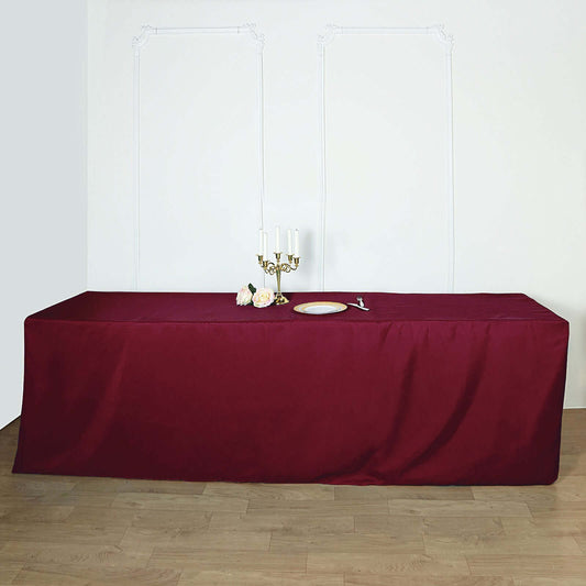Fitted Polyester 96"x30" Rectangle Tablecloth Burgundy - Durable and Easy to Maintain Table Cover - NestOCart