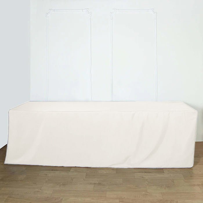 Fitted Polyester 96"x30" Rectangle Tablecloth Ivory - Durable and Easy to Maintain Table Cover - NestOCart
