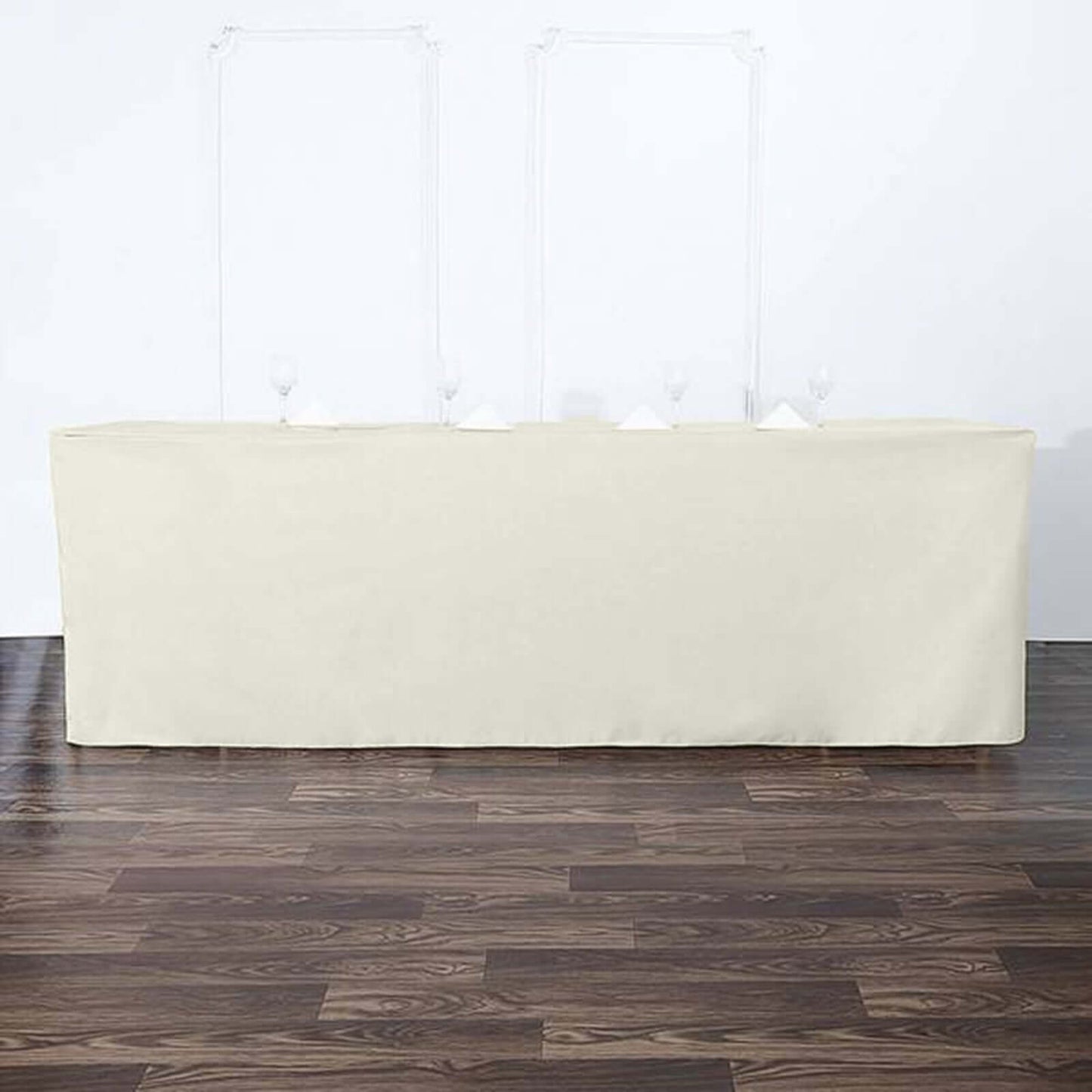 Fitted Polyester 96"x30" Rectangle Tablecloth Ivory - Durable and Easy to Maintain Table Cover - NestOCart