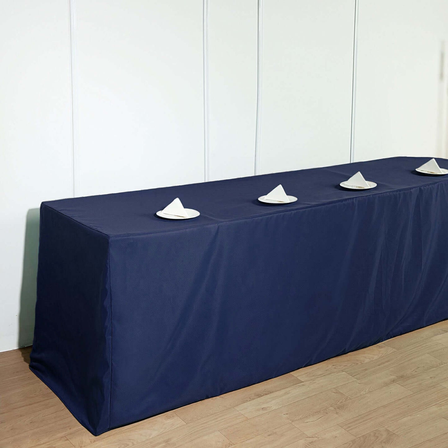 Fitted Polyester 96"x30" Rectangle Tablecloth Navy Blue - Durable and Easy to Maintain Table Cover - NestOCart