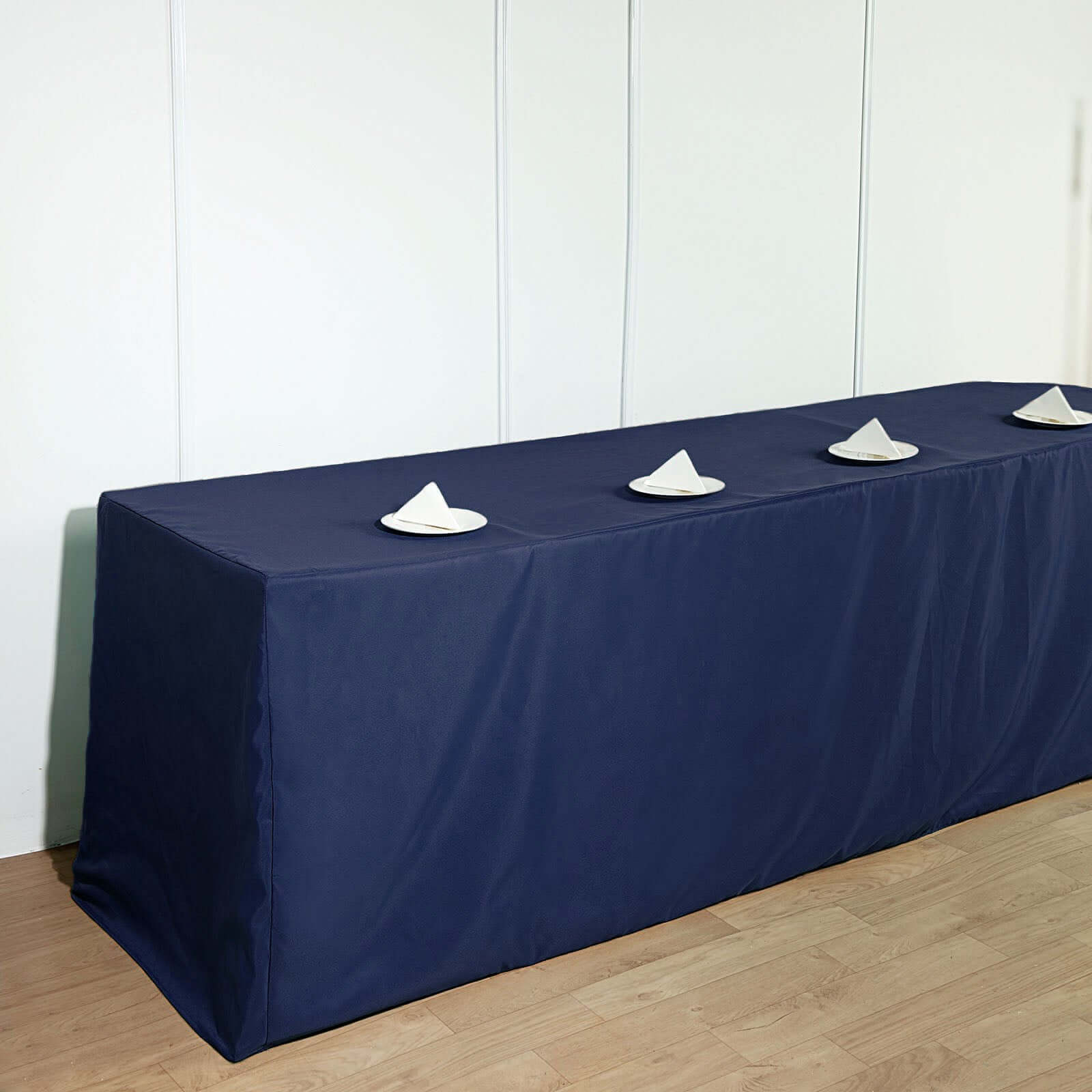 Fitted Polyester 96"x30" Rectangle Tablecloth Navy Blue - Durable and Easy to Maintain Table Cover - NestOCart