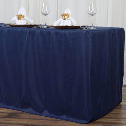 Fitted Polyester 96"x30" Rectangle Tablecloth Navy Blue - Durable and Easy to Maintain Table Cover - NestOCart