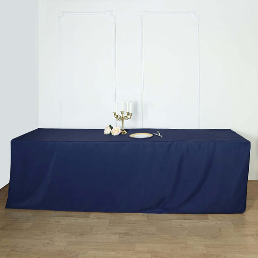 Fitted Polyester 96"x30" Rectangle Tablecloth Navy Blue - Durable and Easy to Maintain Table Cover - NestOCart