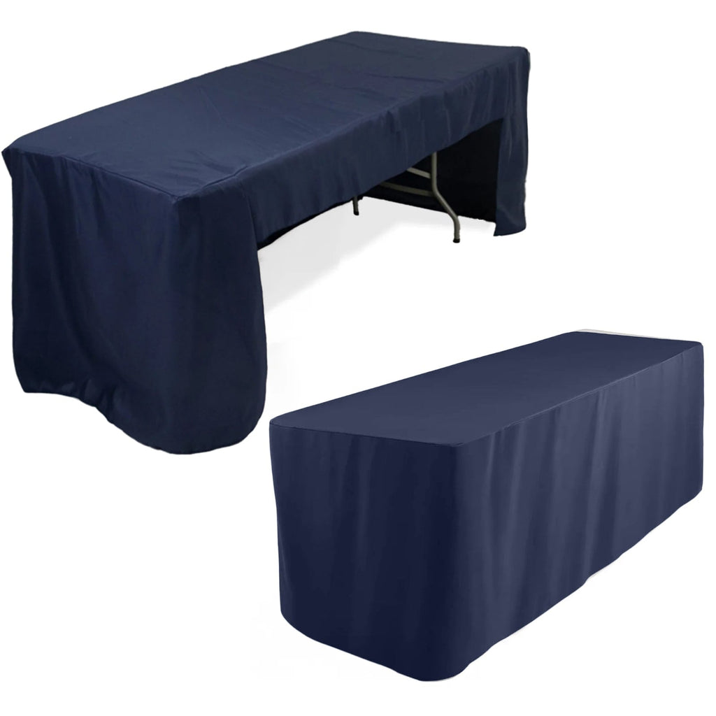 Fitted Polyester 96"x30" Rectangle Tablecloth Navy Blue with Open Back Design - Easy to Maintain and Wrinkle - Resistant Table Cover for Trade Shows & Displays - Bell Racket Store