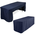 Fitted Polyester 96"x30" Rectangle Tablecloth Navy Blue with Open Back Design - Easy to Maintain and Wrinkle - Resistant Table Cover for Trade Shows & Displays - Bell Racket Store
