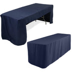 Fitted Polyester 96"x30" Rectangle Tablecloth Navy Blue with Open Back Design - Easy to Maintain and Wrinkle - Resistant Table Cover for Trade Shows & Displays - Bell Racket Store
