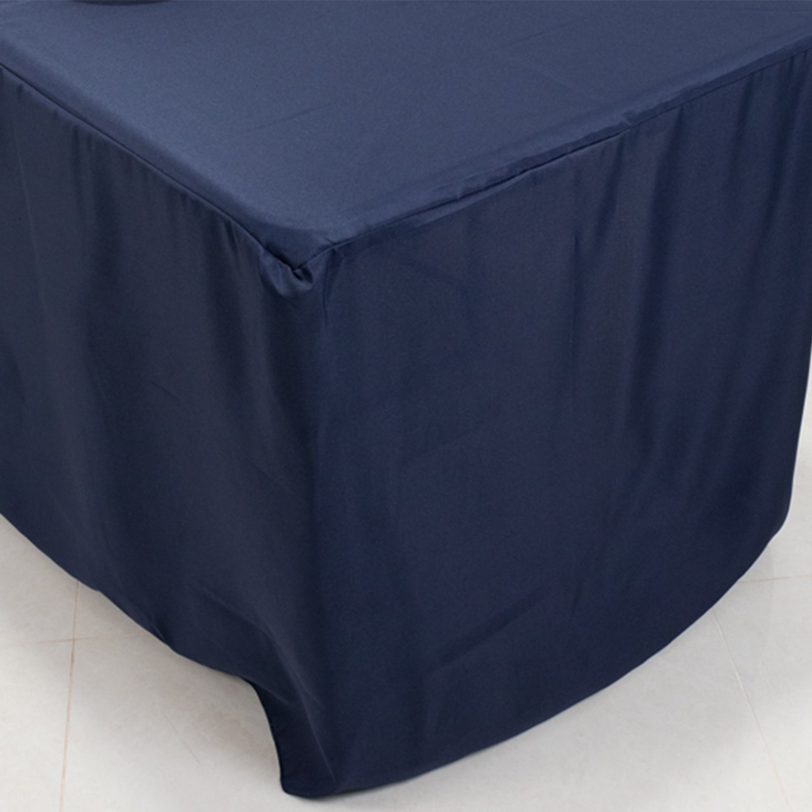 Fitted Polyester 96"x30" Rectangle Tablecloth Navy Blue with Open Back Design - Easy to Maintain and Wrinkle - Resistant Table Cover for Trade Shows & Displays - Bell Racket Store
