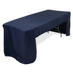 Fitted Polyester 96"x30" Rectangle Tablecloth Navy Blue with Open Back Design - Easy to Maintain and Wrinkle - Resistant Table Cover for Trade Shows & Displays - Bell Racket Store