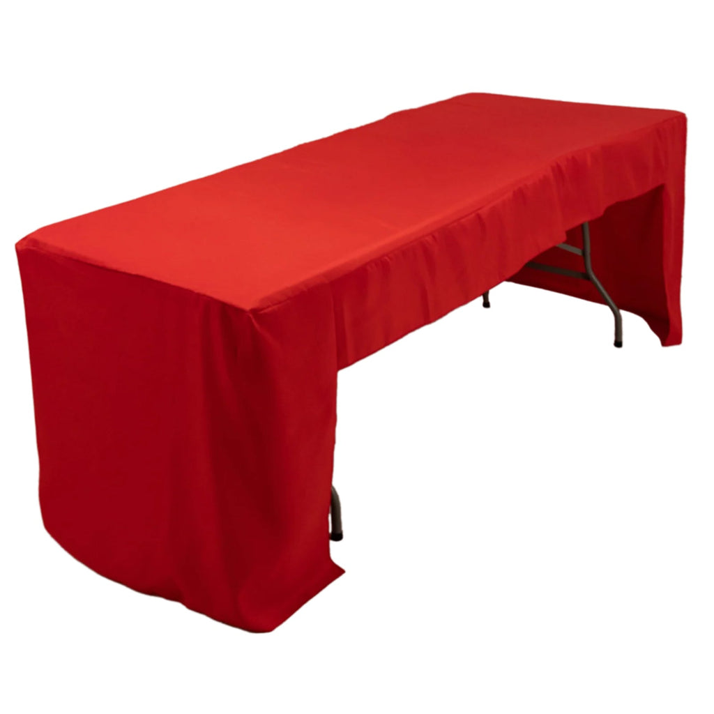 Fitted Polyester 96"x30" Rectangle Tablecloth Red with Open Back Design - Easy to Maintain and Wrinkle - Resistant Table Cover for Trade Shows & Displays - Bell Racket Store
