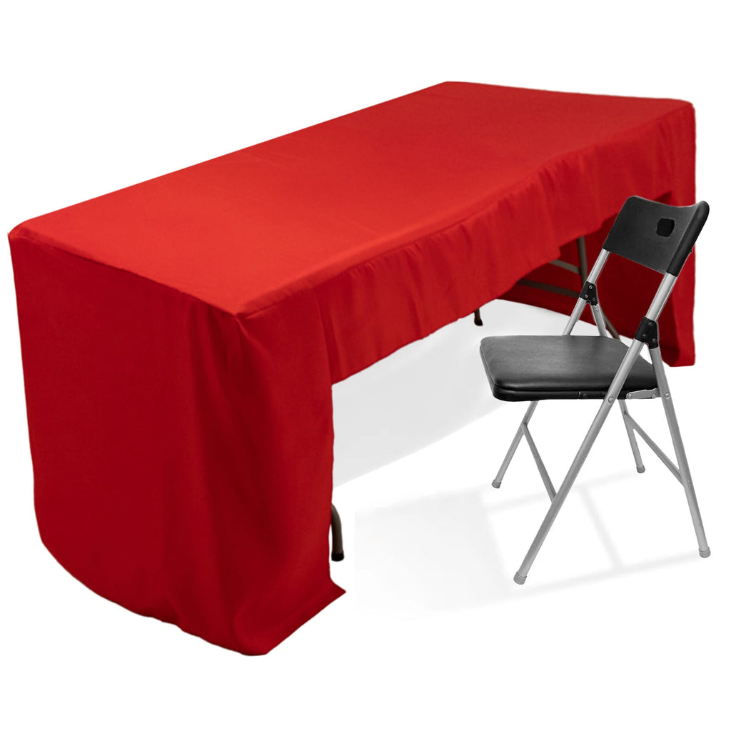 Fitted Polyester 96"x30" Rectangle Tablecloth Red with Open Back Design - Easy to Maintain and Wrinkle - Resistant Table Cover for Trade Shows & Displays - Bell Racket Store