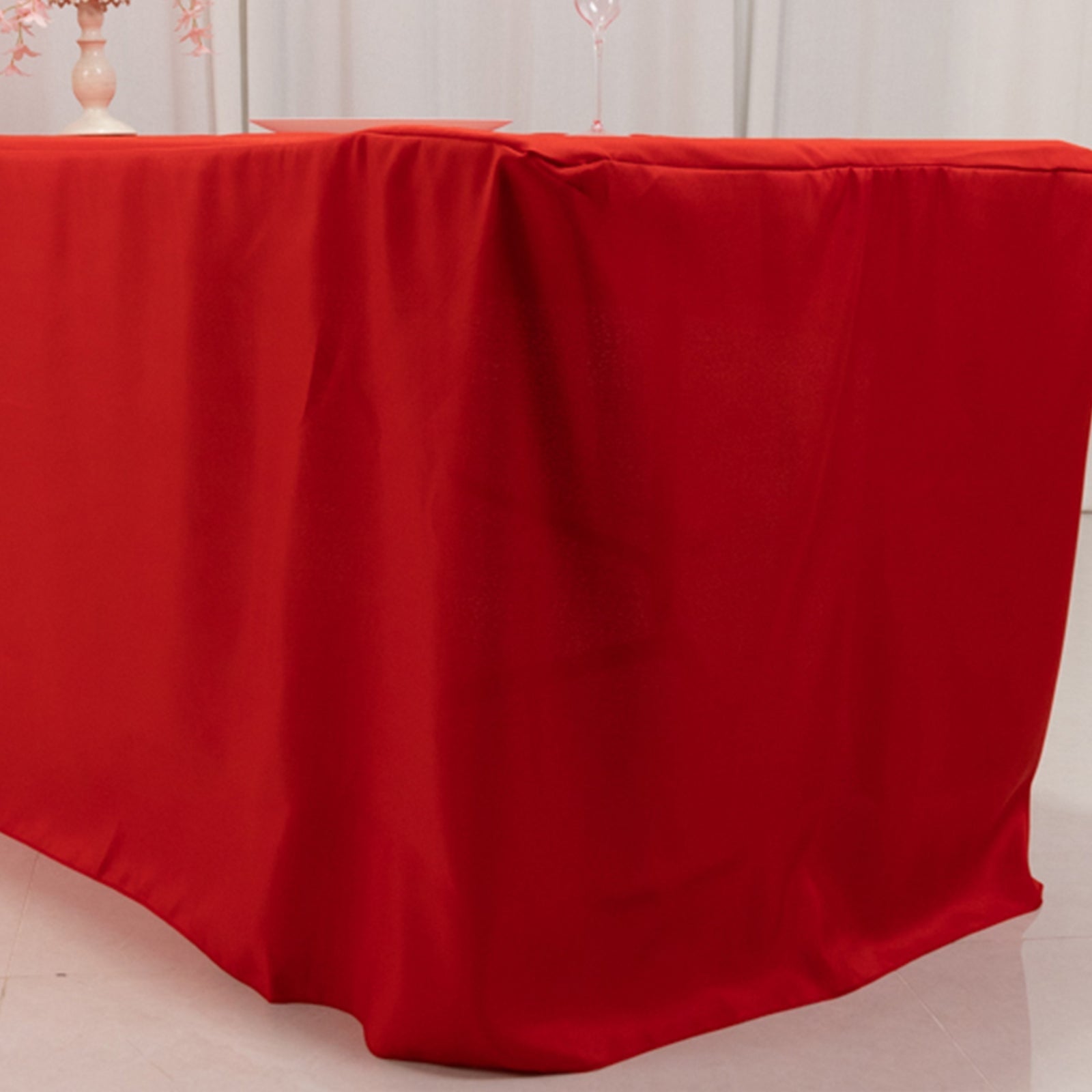 Fitted Polyester 96"x30" Rectangle Tablecloth Red with Open Back Design - Easy to Maintain and Wrinkle - Resistant Table Cover for Trade Shows & Displays - Bell Racket Store