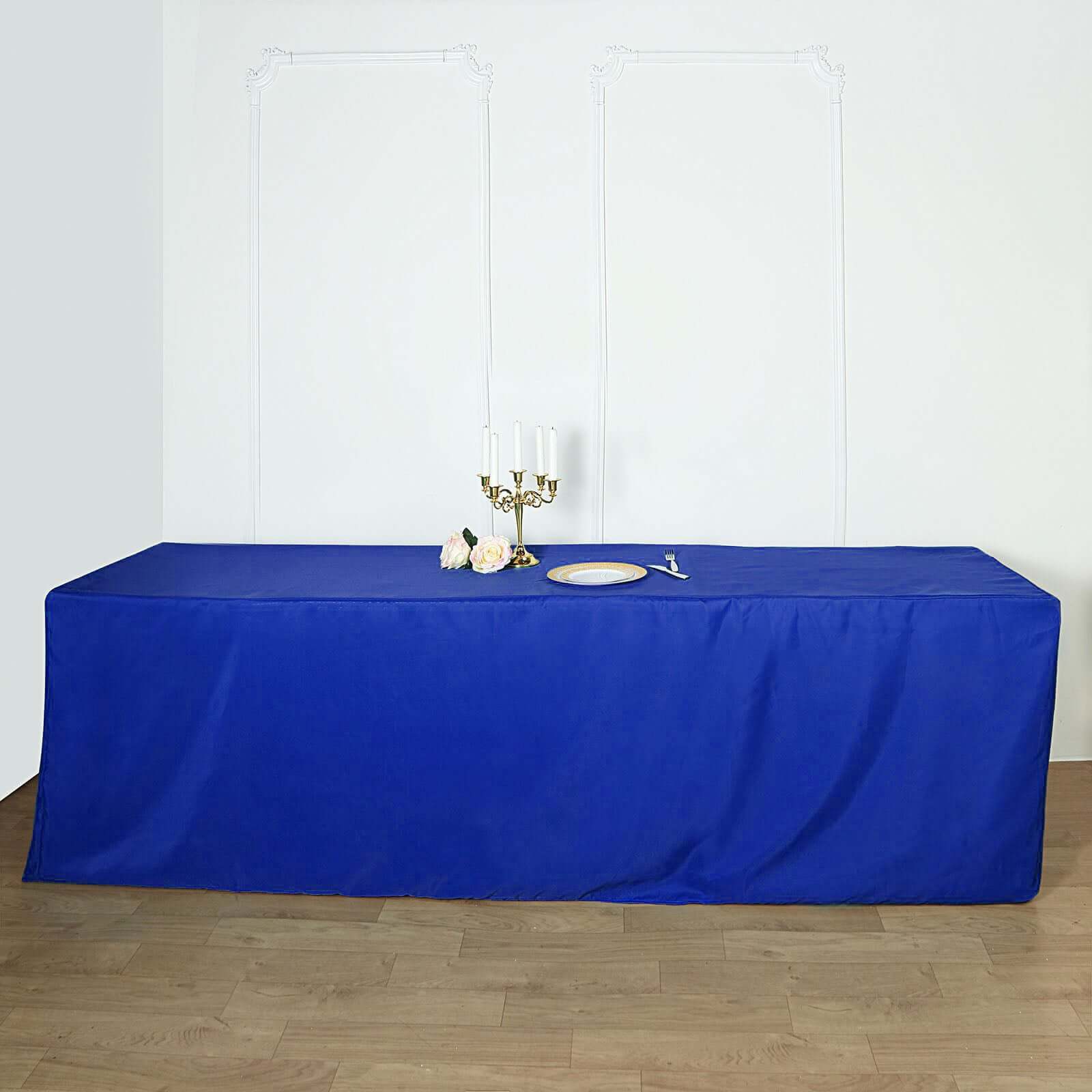 Fitted Polyester 96"x30" Rectangle Tablecloth Royal Blue - Durable and Easy to Maintain Table Cover - NestOCart