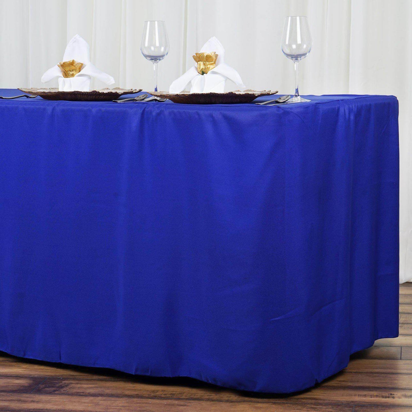 Fitted Polyester 96"x30" Rectangle Tablecloth Royal Blue - Durable and Easy to Maintain Table Cover - NestOCart