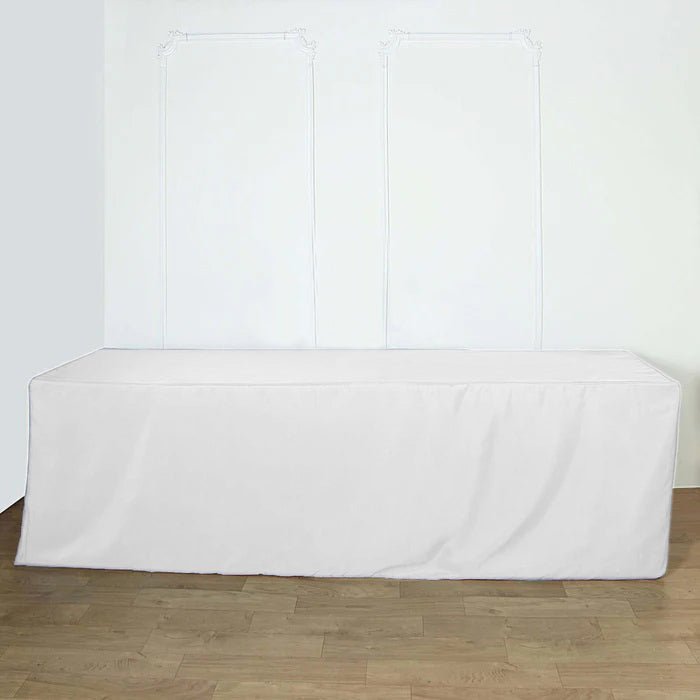 Fitted Polyester 96"x30" Rectangle Tablecloth White - Durable and Easy to Maintain Table Cover for Trade Shows, Catering & Events - NestOCart