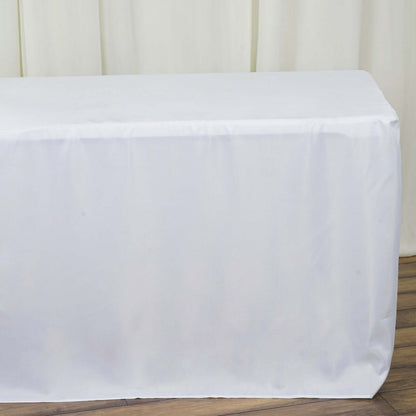 Fitted Polyester 96"x30" Rectangle Tablecloth White - Durable and Easy to Maintain Table Cover for Trade Shows, Catering & Events - NestOCart